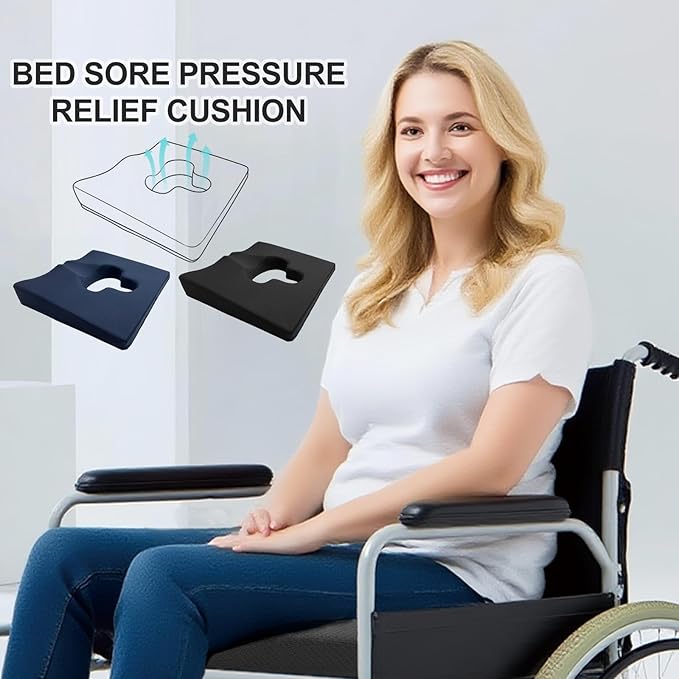 Gel Memory Foam Wheelchair Seat Cushion,Bed Sore Cushions for Butt,Butt Pillow for Pressure Sore&Ulcer Pain,Sciatica &Coccyx Pain Relief,Hemorrhoid Pillow for Chairs,Washable-Cover(Blue)