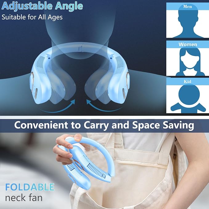 Neck Fan with Mist,Foldaway Neck Fan with Mist,Personal Fan for Neck Wearable Hanging around,Cordless Neck Coolers for Female Male Kids Dad Mom Extremely Hot Weather Light Blue