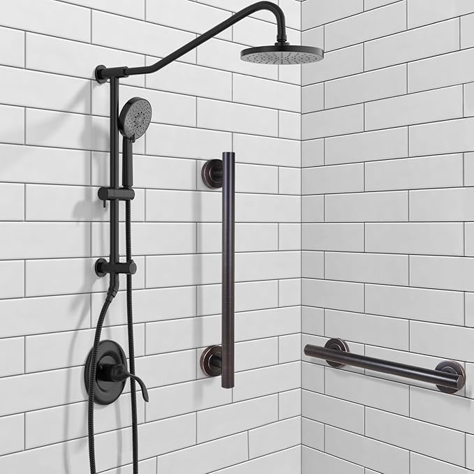 Lava Odoro Shower Grab Bar, Modern Stainless Steel Handicap Grab Bar for Bathtubs and Showers, Shower Safety Bar for Seniors Disabled, ADA-Compliant (Oil Rubbed Bronze, 18 Inch)