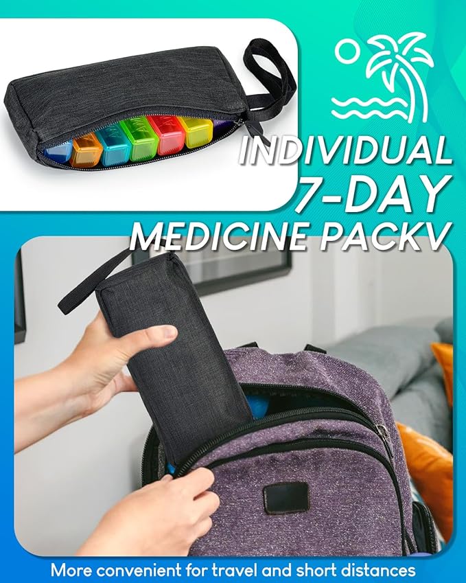 Monthly Pill Organizer 2 Times a Day, with Portable Hard Shell, Pill Cutter, 31-Day Box, Plastic Opening Pick, Monthly & Weekly Stickers, Convenient Medication Management (Black, 2 Times a Day)