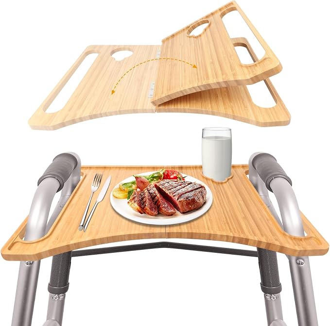 Walker Tray for Seniors, Lightweight, Foldable with Cup Holder | Tray for Folding Walker Accessories for Elderly Fits Most Standard Walkers, Portable 21.5"x15" Surface for Dining&Traveling