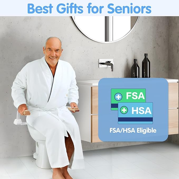 Toilet Safety Rails for Seniors, Heavy Duty Foldable Toilet Support for Seniors, Elderly Toilet Seat Rails with Arms, Toilet Bars for Elderly and Disabled Up to 520LBS (Wood Color)