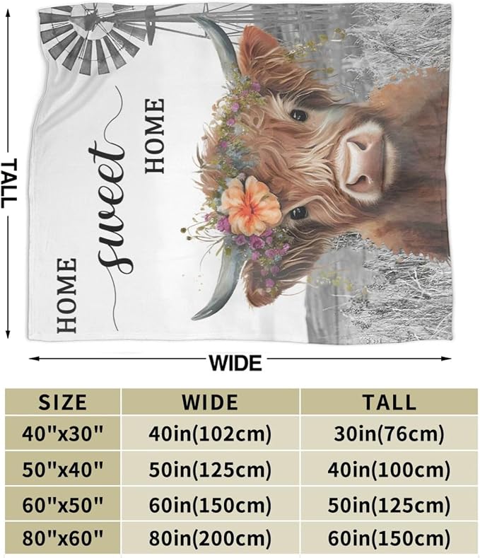 Highland Cow Blanket Soft Cozy Cattle Fleece Plush Throw Blanket Warm Lightweight Cute Farm Animal Stuff Decor Flannel Blanket Gifts for Girls Boys Lovers Adults Women Men Bed Travel 60"x80"