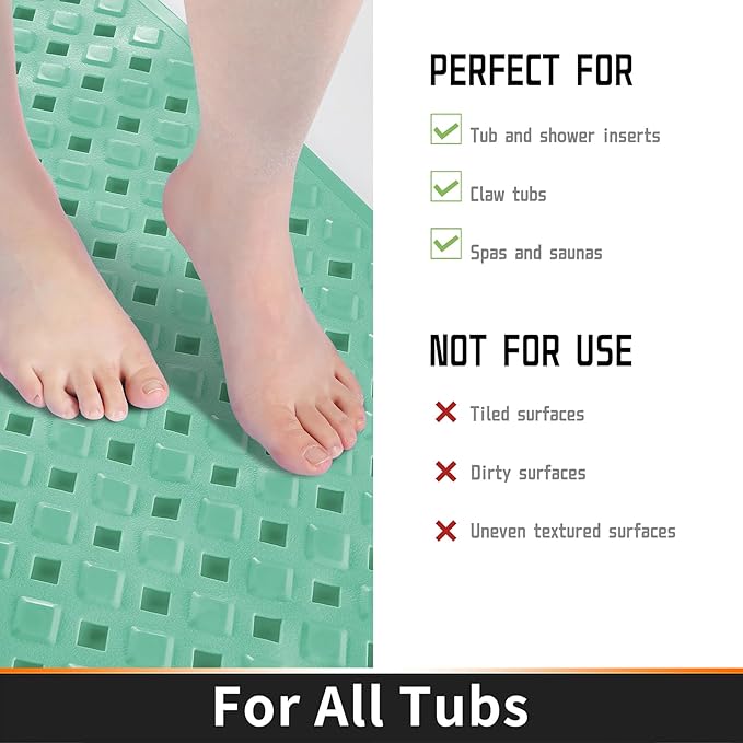Yimobra Non Slip Bath Mat, Super Strong Suction Cups,34.5"x15.5"Long Tub Mat with Drain Holes, Machine Washable Fast Draining Shower Mats, Bathroom Essentials,MARRS Green