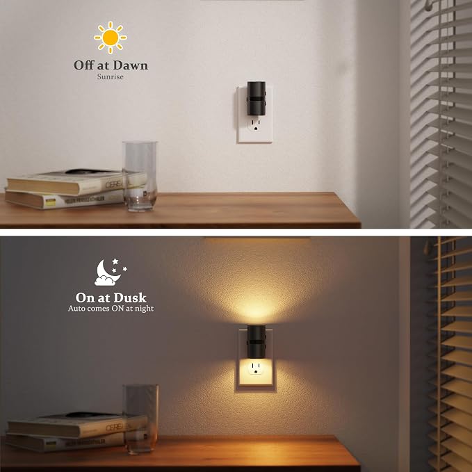 JandCase Motion Night Light, Rotating Night Lights Plug into Wall, 3 Colors | 3000K-5000K-Amber, Dusk to Dawn & Motion Sensor, 3 Level Brightness Nightlight for Bathroom Bedroom Hallway [4 Pack]