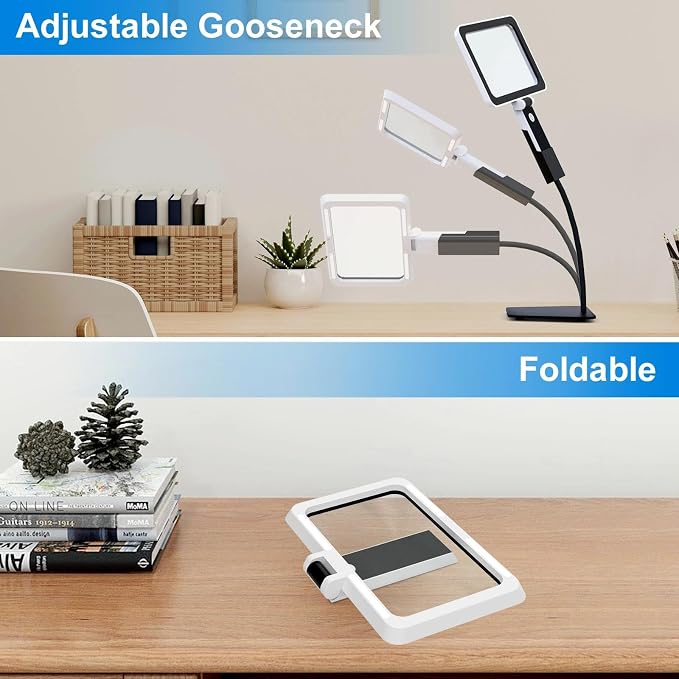 5X Full Page Magnifying Glass with Light and Stand for Reading or Close Work,2 in 1 Large Desk Magnifying Lamp Hands Free for Seniors, Hobbies, Craft