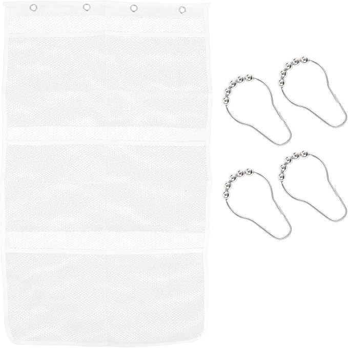 yuntop Shower Organizer, 23.6x13 inch Mesh Shower Caddy with 4 Metal Loop Hook, 6 Pockets Hanging Organizer to Hold Shampoo, Soap, Loofah (1 Pack)