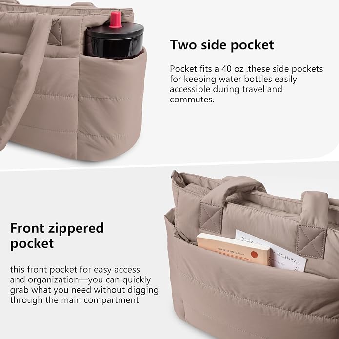 Puffer Tote Bag for Women Quilted Nurse Bag Lightweight Work Bag for Teacher Travel Handbag with Multiple Pockets