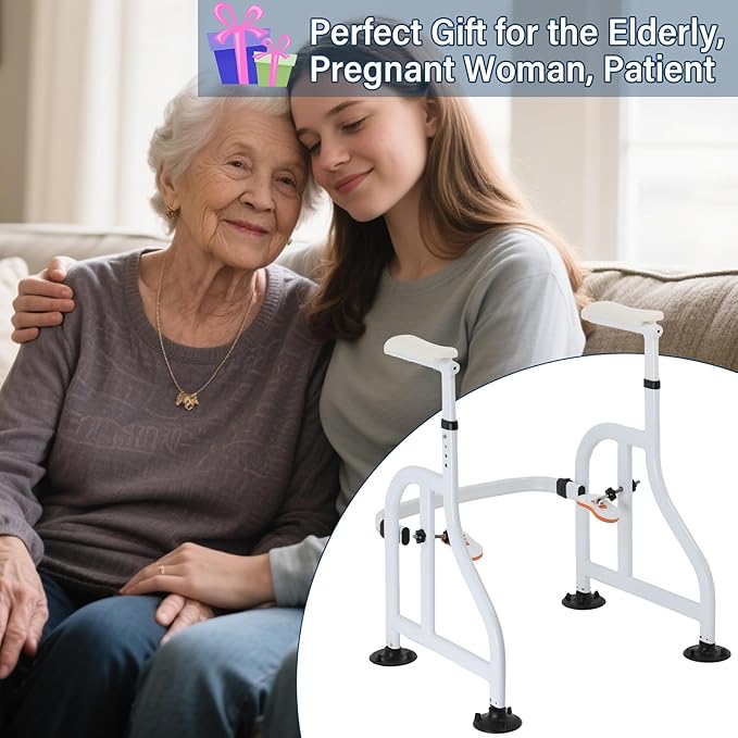 Toilet Safety Rails with Adjustable Handrails, 350 Lbs Weight Capacity Metal Toilet Rails, Toilet Safety Frame for The Elderly, Pregnant Woman, Patient