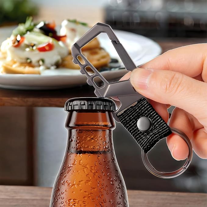Metal heavy duty key chain carabiner clip bottle opener wrist lanyard ring car key fob unisex for men and women