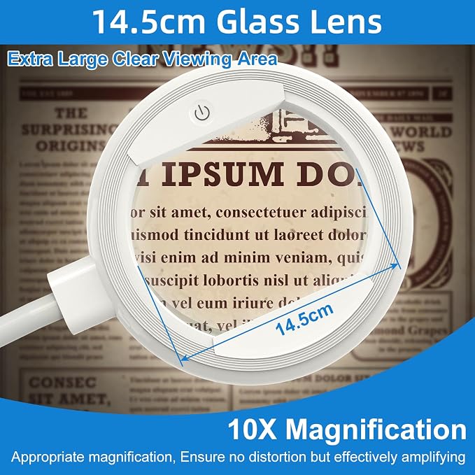 10X Large Floor Magnifying Glass with Light and Stand, Floor Magnifying Lamp 56 LED Flexible Gooseneck,Hands Free Lighted Magnifiers for Close Work, Sewing,Reading,Repair Craft