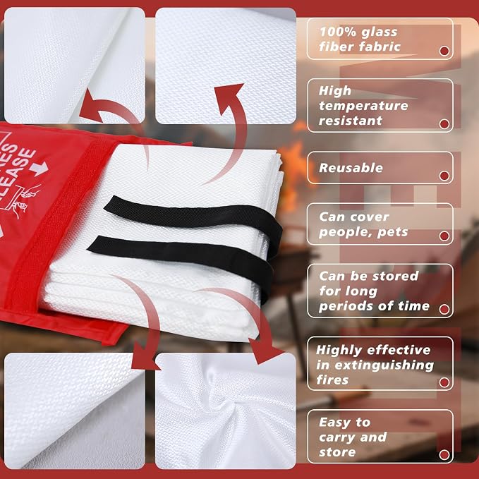 Smilco Fire Blanket 2 Pack - 40" x 40" Fiberglass Emergency Fire Blanket for Home and Kitchen, Bedroom, Camping, Grill, Fireplace, Easy,Safe for Young Adults and Seniors