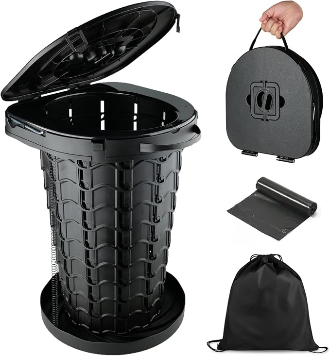 XXL Portable camping Toilet, Foldable and Height Adjustable, Load Capacity 500lbs, with Carrying Handle, Perfect for Camping, Travel & Car Use