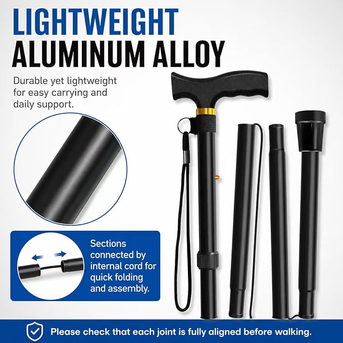 Folding Cane, Walking Poles with Adjustable Height, Canes for Men, Women and for The Elderly, Aids for People WithLlimited Mobility(Black)