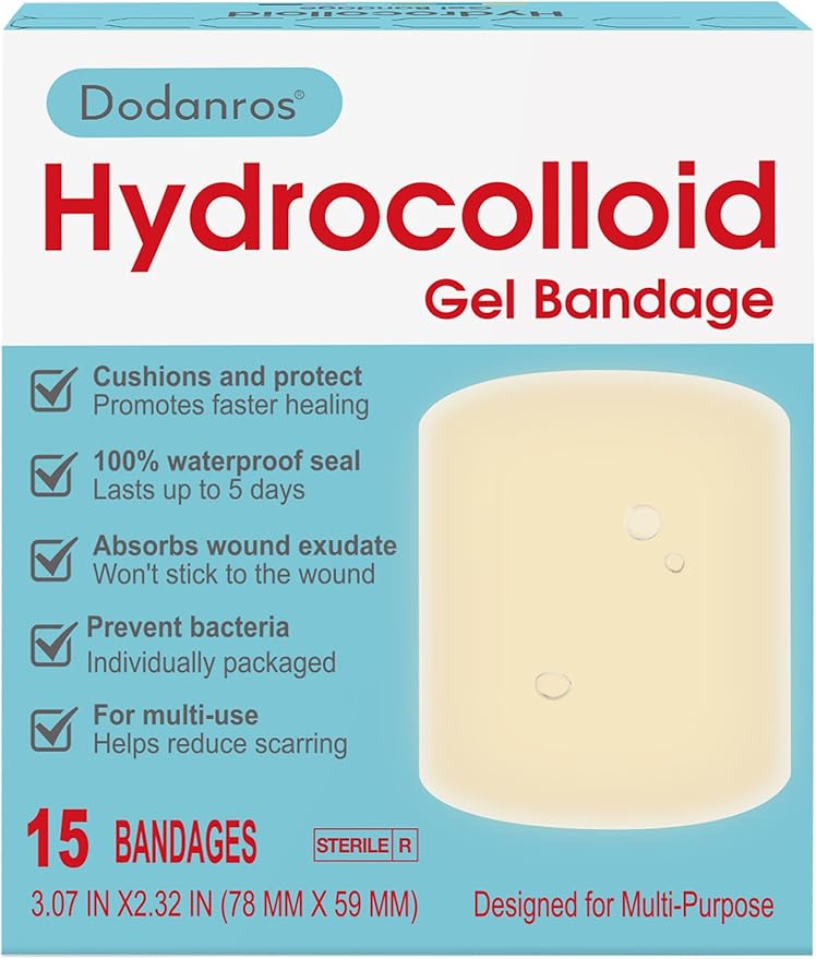 Dodanros Advanced Fast Healing Large Hydrocolloid Gel Bandages, Adhesive Wound Care Pads, 3.07 * 2.32 in （15 Count）