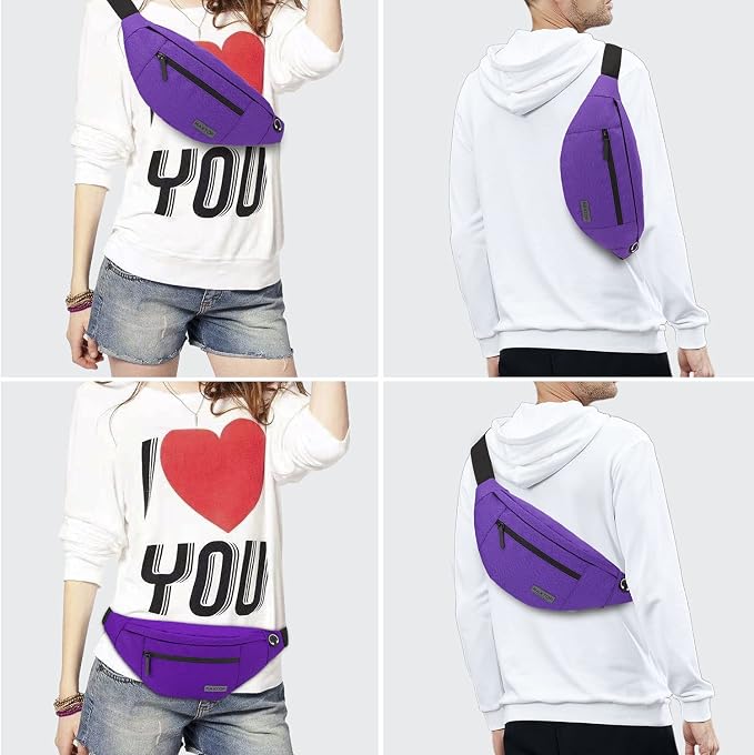 MAXTOP Large Purple Fanny Pack Sling Bag,Gifts for Enjoy Sports Hiking | 4-Zipper Pockets,Polyester,Hands-Free Wallets Shoulder Phone Bag Carrying All Phones
