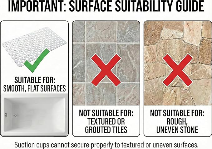 Nonslip Bath Tub Shower Mat with Suction Cups, Extra Soft TPE Bath Mat for Kids, Bathtub Bathroom Mats, Machine Washable, Smooth/Non-Textured Tubs Only, 35L x 16W Inch(White)