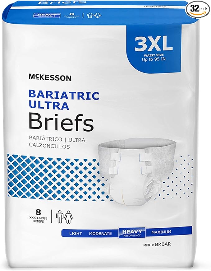 McKesson Ultra Briefs, [32 Count], 3XL, Up to 95 in. Incontinence Adult Diapers with Tabs, Heavy Absorbency, Unisex, Disposable, Elastic Leg Gathers and Contoured Fit for Men and Women