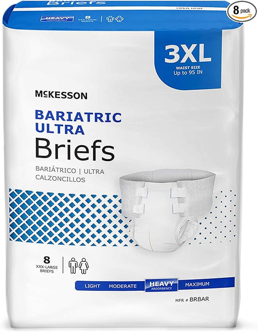 McKesson Ultra Briefs, [8 Count], 3XL, Up to 95 in. Incontinence Adult Diapers with Tabs, Heavy Absorbency, Unisex, Disposable, Elastic Leg Gathers and Contoured Fit for Men and Women