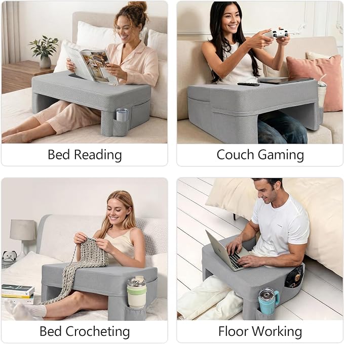 septsun Lap Desk Pillow, Large Ergonomic Couch and Bed Desk for Laptop | Gray Soft Foam Workstation for Gaming, Reading, WFH Fits 13-17" Laptop; Armrest Support, Smooth Mouse Area, Large Pockets