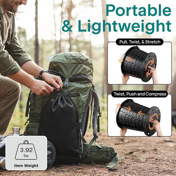 SereneLife Foldable Toilet Seat for Camping, Adjustable Height Portable Travel Potty with Lid, Carry Bag, Non-Slip Base, 331 lbs Capacity + 3-Pack Flushable Wipes, for Car, Hiking, Outdoor Use, Black