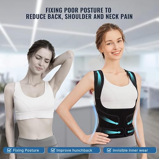 Posture Corrector Back Brace for Women & Men – Adjustable Full Back Support with Shoulder Straightener for Posture Support, Scoliosis, Hunchback, Upper & Lower Back Pain Relief and Spine Alignment, Pack of One (Large)