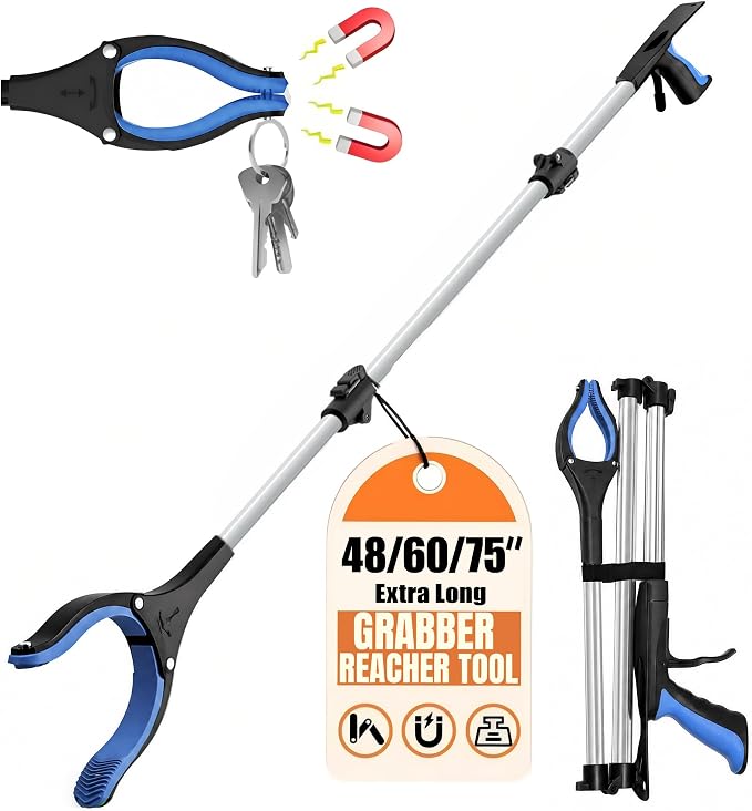 75In Extra Long Grabber Reacher Tool, LEGENDONE Senior Foldable Pickup Tool | Dual Magnetic Tip, Easy Foldable, 2-in-1 w/ Shoe Horn, Strong Grip Aid for Upper Shelves, Elderly, Surgery Recovery Must-Have