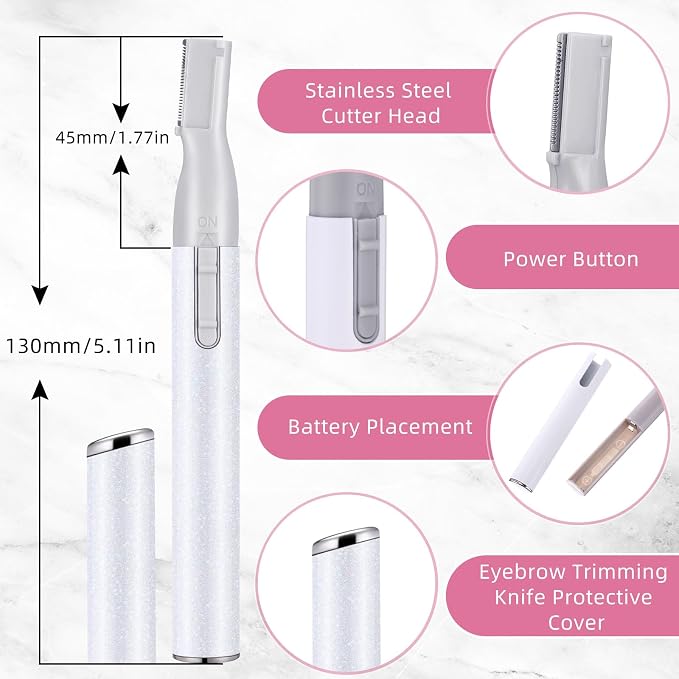 Chumia 2 Pcs Electric Eyebrow Trimmer Women Precision Face Razors Mini Shaver with Comb Christmas Women Gift Battery Operated Personal Epilator for Face Neck Fuzz Lips Leg(White, Pink)