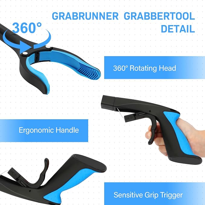 Grabber Reacher Tool - 32” Reacher Grabber Tool with Strong Magnetic and Swivel Head - Heavy Duty Pick Up Stick Grabbers for Seniors, Trash, Surgery Recovery Must Haves Gifts(Blue)