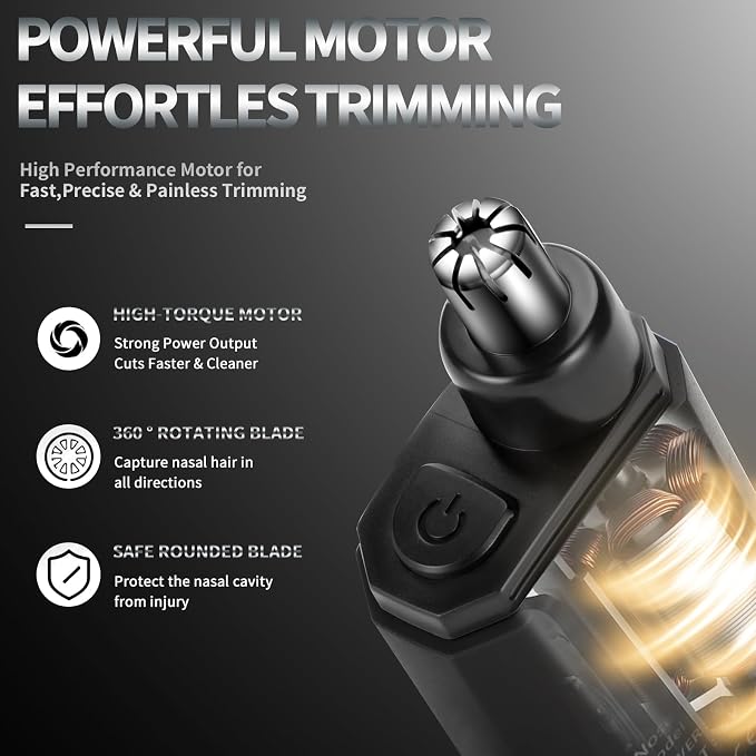 Nose Hair Trimmer for Men and Women, USB-Rechargeable Electric Nose and Ear Hair Trimmer, Pain-Free, Waterproof and Portable, with Stainless Steel Blades, Black