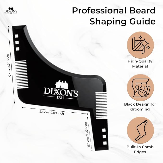 Dixon's 1737 Black Pro Beard Shaper for Men – Transparent Beard Line Up Tool with Comb Edges, Beard Template for Cheek Line, Neckline and Jawline Trimming