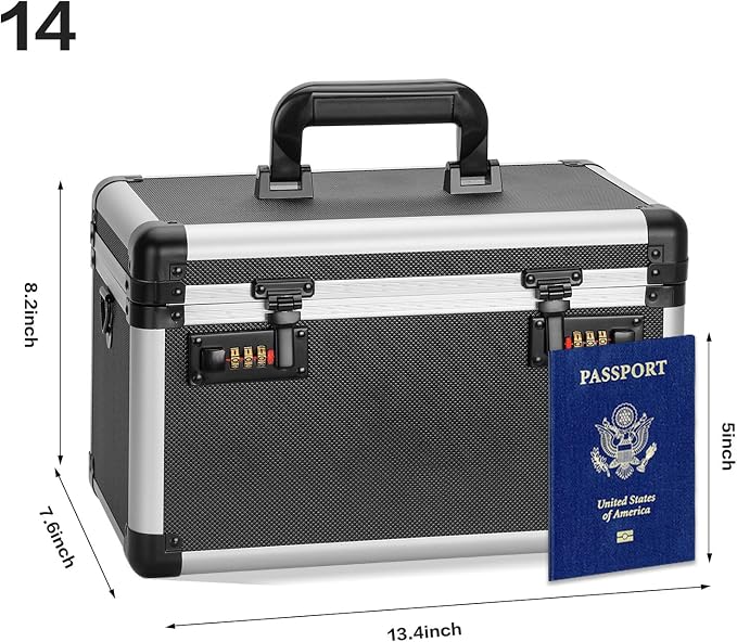 Medicine Box with Combination Lock - 13.4"x7.6"x8.2" First Aid Safe Medication Storage Case, Personal Items Safe Case for Hospital & Home & Outdoor 【Tactical Black,No Tray】