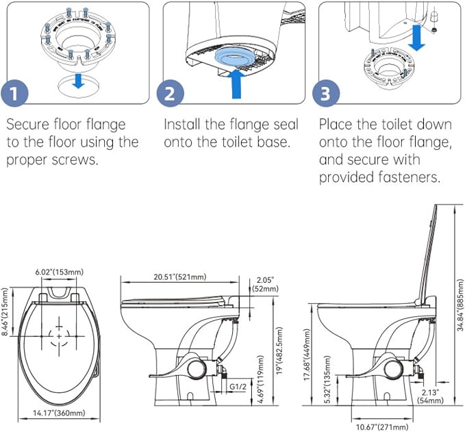 SEAFLO Porcelain RV Toilet with Sprayer Attachment - Elongated Bowl 19” Inch Residential Height, Gravity Flush, Foot Pedal Soft Close Seat Camper Motorhome Easy Install 4 -year Warranty SFRTCH-02-02