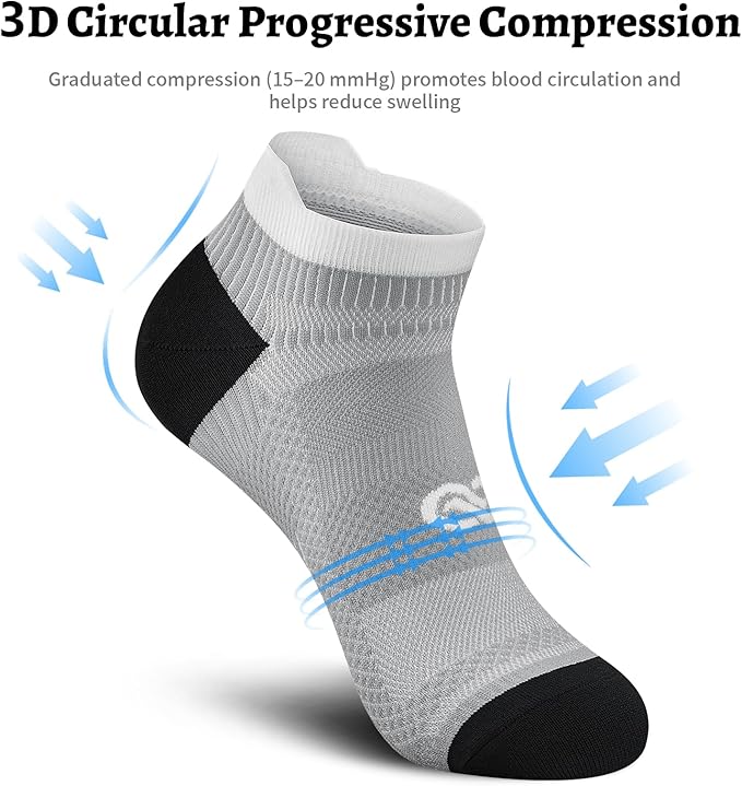 PAPLUS Ankle Compression Sock for Men and Women 2/4/6 Pairs, Low Cut Compression Running Sock with Ankle Support