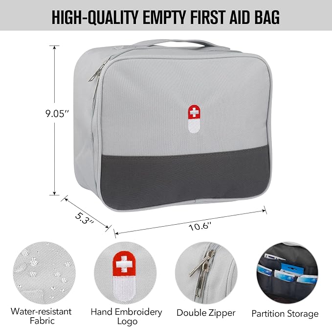 First Aid Bag, Empty Medical Supplies Organizer Bag Trauma Kit for Traveling Hiking Camping Backpacking Cycling, Gray