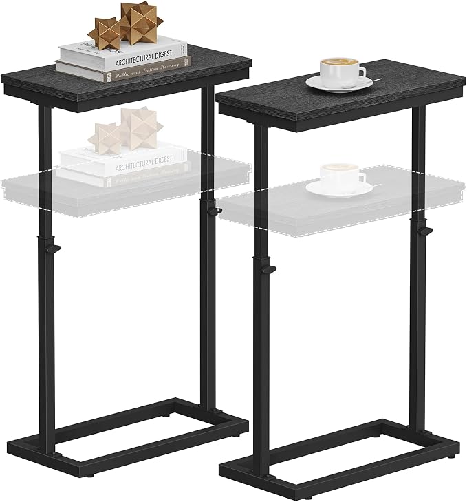 TUTOTAK End Table, Side Table, Tall Couch Table, Sofa Table, Set of 2 | for living Room, Bedroom, Black TB01BK0832