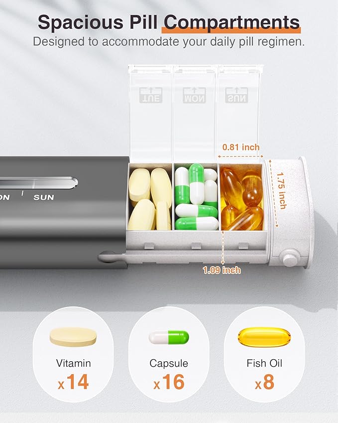 Zannaki Aluminum 7 Day Weekly Pill Organizer, Portable Travel Pill Case with Three Layer Seal, Large Capacity Cute Daily Pill Box, Pill Holder Container for Vitamins, Pills, Supplements and Medication