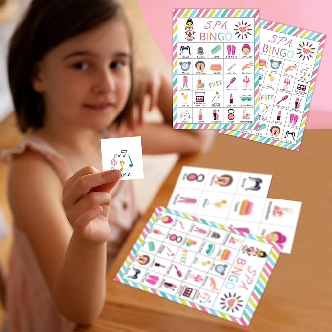 Spa Party Bingo Cards, 24 Player Beauty Themed Party Bingo Game for Family Adult, Sleepover Party Favor, Large Group Party Celebration Activity -03