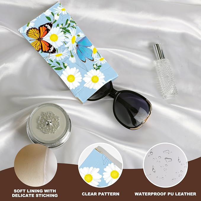 Anikathy 2Pcs Sunglass Eyeglass Glasses Case Soft PU Leather with Cleaning Cloth Cute Glasses Pouch Bag for Men Women Girs