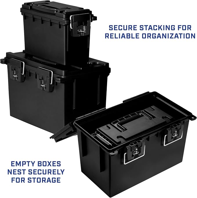 Sheffield Ammo Box Made in USA, Stackable Lockable Ammo Storage Box, Black | XL & Standard Lockable Storage Box, Water & Dust Resistant Dry Box, Secures Hunting Gear, Gun Accessories, Supplies, Bullets
