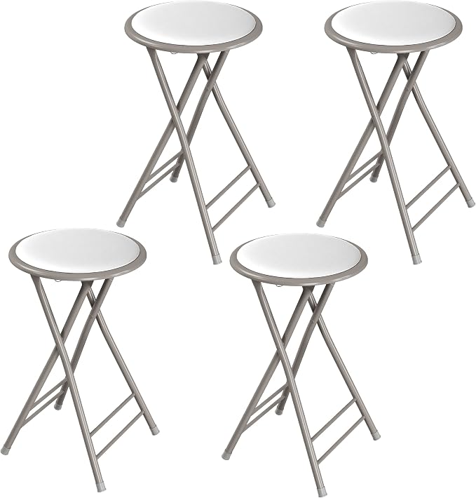 Lavish Home Folding Stool with Padded Backless Seat Set of 4, White, 24” | Counter Height Bar Stools with 225lb Capacity, Portable Indoor & Outdoor, Extra Seat for Kitchen, Rec Room or Camping
