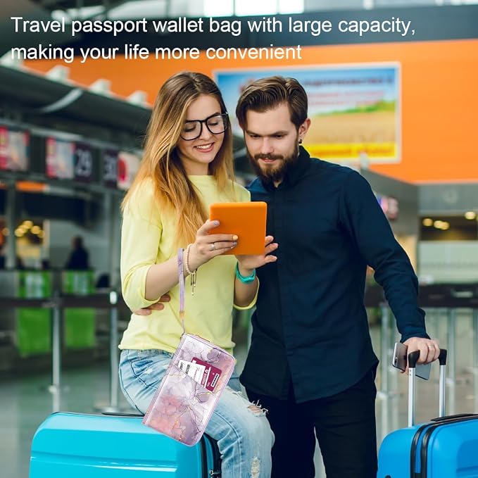 Family Passport Holder Wallet RFID Blocking Document Organizer | PU Leather Mulit-purpose Travel Wallet Credit Cards Case for Women Men, Smokey