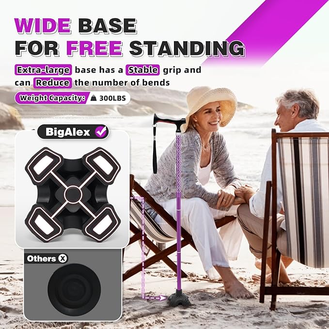 BigAlex Lightweight Collapsible Walking Cane with Soft Comfortable TPR Handle for Seniors and Elderly Adults, Larger Handle for Comfort, Adjustable Support Stick, Portable Travel Aid for Men & Women