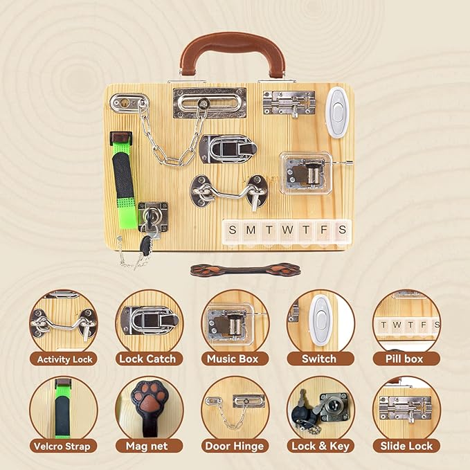 Dementia Activities for Seniors-Wooden Fidget Busy Board-Alzheimers Products for Elderly, Memory Games for Autism Adult Dementia Gadgets,Sensory ADHD Toys, Memory Care Activities for Elderly