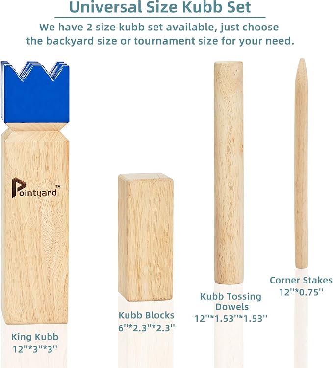 Kubb Yard Game Set Viking Chess Outdoor Hevea Hardwood Toss Game for Adults & Families - with 10 Blocks, 6 Batons, Carrying Bag | Perfect for Backyard Lawn Beach Party BBQ Camping
