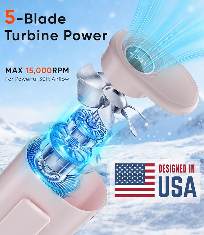 AI Portable Waist Fan, 6-Speed 15,000RPM Strong Turbo Airflow, 30H Cooling Battery Powered Personal Fan Rechargeable, Wearable Hands-Free Shirt/Belt/Body Fan for Travel, Work, Outdoor Off-White