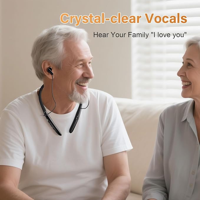 OTC Hearing Aids for Seniors, 55dB Gain Hearing Aids with Bluetooth Rechargeable 30H Battery Life, AI Smart Noise Cancellation, Neckband Earphone Design Lightweight & Comfortable Wear