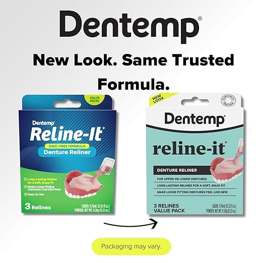 Dentemp Denture Reline Kit Value Pack - Advanced Formula Reline It Denture Reliner - Denture Kit to Refit and Tighten Dentures for Both Upper & Lower Denture - 3 Relines (Packaging May Vary)