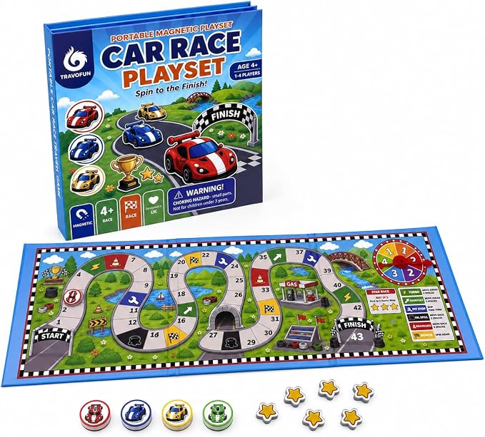 Magnetic Car Race Game for Kids 3-8 - Perfect Travel Toy for Toddlers - Fun Road Trip & Airplane Activity - Camping Game Essentials for Kid