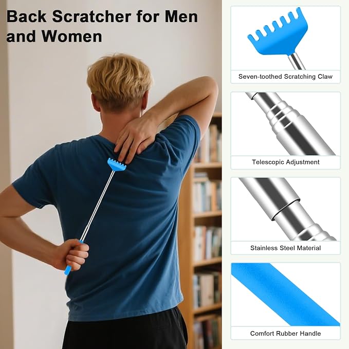 HOFASON Back Scratcher 6 Pack, Stocking Stuffers for Men Adults Women Teens | Christmas Small Bulk Gifts for Men Women Teens, White Elephant Gag Birthday Gifts, Party Favors Prizes for Adults (Blue)
